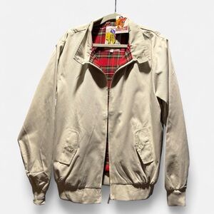 NWT Men's Beige Harrington Bomber Jacket with Red Plaid Lining